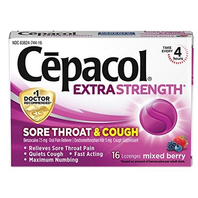 Cepacol Extra Strength Sore Throat & Cough Drop Lozenges, Mixed Berry 48ct (3X16ct), Amazon, 