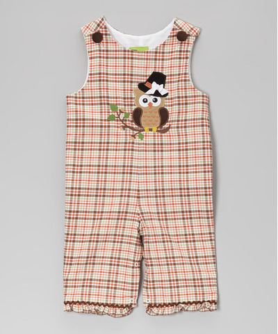 Fall Plaid Pilgrim Owl Ruffle Overalls - Infant & Toddler, Zulily, 