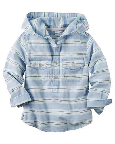 Hooded Button-Front Popover Shirt, Carters, 