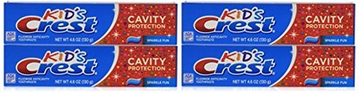 Crest Kid's Crest, Fluoride Anticavity Toothpaste, Sparkle Fun Flavor, 4.6 Ounce Tubes (Pack of 4), Amazon, 
