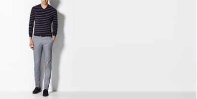 STRIPED V-NECK SWEATER WITH ELBOW PATCHES, MassimoDutti, 