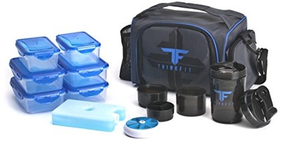 ThinkFit Insulated Lunch Boxes with 6 Portion Control Containers, Reusable Ice Pack, Pill Box, Shaker Cup, Shoulder Strap and Extra Storage Pocket (Blue), Amazon, 