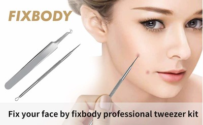 FIXBODY Blackhead & Splinter Remover Tools - Stainless Steel Professional Easily Cure Pimples Whiteheads Comedones Acne Zit Ingrown Hairs and Facial Impurities Bend Head Tweezer Surgical Kit, Amazon, 