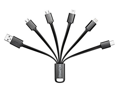 CHAFON Multi USB Cable with Type C,8-pin Lightning,Micro,Mini USB Ports for Charging- Black, Amazon, 