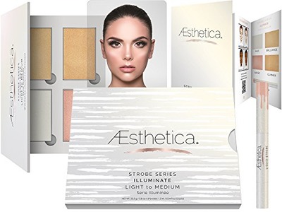 Aesthetica Strobe Series Highlighting Kit - 5-Piece Makeup Palette Set - Includes 4 Illuminating Powders and 1 Liquid Highlighter - Step-by-Step Instructions Included - Light to Medium (Illuminate), Amazon, 