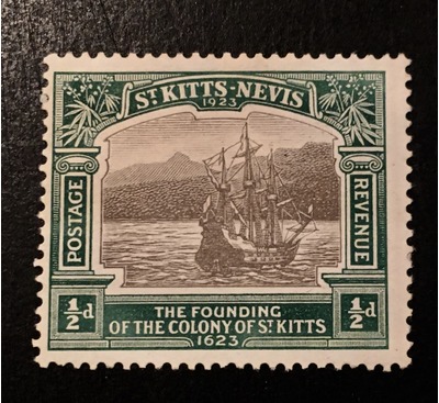 St. Kitts-Nevis Scott 52 Caravel Half Penny-Mint, HipStamp, 
