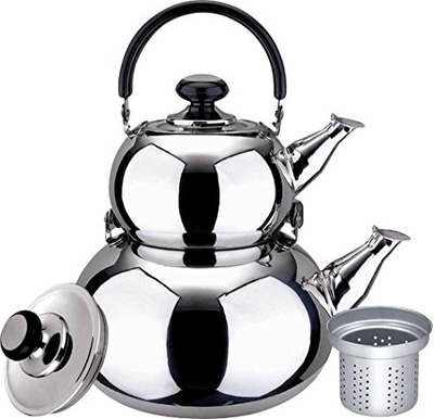 Turkish Double Tea Kettle Pot - Samovar Style Water Boiler Kettle with Strainer - 1 Liter & 3 Liter Pots, Amazon, 