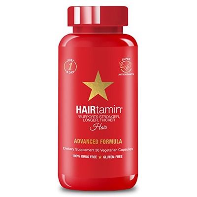 HAIRtamin Fast Hair Growth Biotin Vitamins Gluten Free thirty Vegetarian Capsules Supports Stronger Longer Thicker Hair Reduces Hair Loss and Thinning All Natural Supplement one pack, Amazon, 