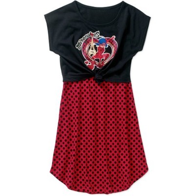 Girls' Miraculous Ladybug Popover Tie Front Polka Dress, Walmart, 