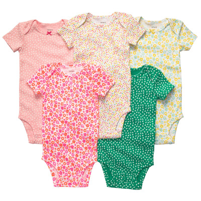 5-Pack Short-Sleeve Bodysuits With Neon Accents, OshKosh, 