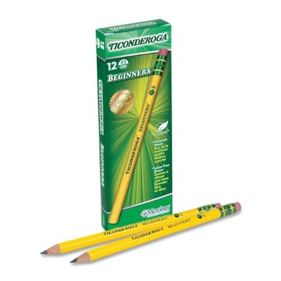Dixon Ticonderoga Beginners Primary Size #2 Pencils with Erasers, Box of 12, Yellow (13308), Amazon, 