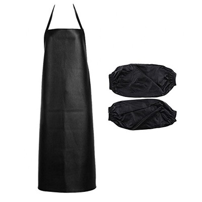 MonkeyJack Waterproof Oilproof Heavy Duty PU Apron Tough Butcher Cooking Dishwashing Cleaning Bib Apron Dress & 1 Pair Sleeves Cuff - 3 Color Select - Black, 100x63cm, Amazon, 