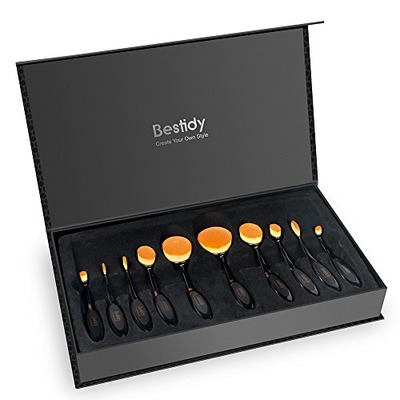 Bestidy Professional Makeup Brushes 10 Piece Soft Oval Toothbrush Design Makeup Brush Set and with Gift Box Set (Black), Amazon, 