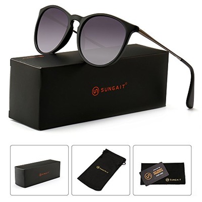 SUNGAIT Vintage Round Sunglasses for Women Erika Retro Style (Black Frame Matte Finish/Grey Gradient Lens), Amazon, 