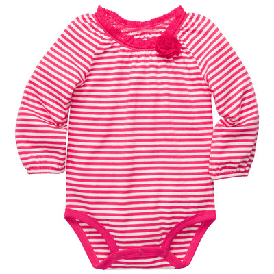 Long-Sleeve Striped Rosette Bodysuit, OshKosh, 