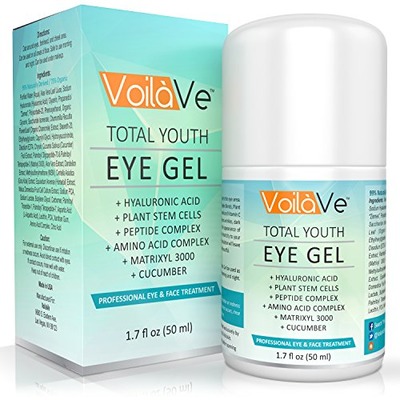 Total Youth Under Eye Gel Anti-Aging Eye Cream with Hyaluronic Acid and Cucumber for Dark Circles, Puffiness, and Wrinkles, Diminishes Crows Feet and Eye Bags, 1.7 fl. oz., Amazon, 