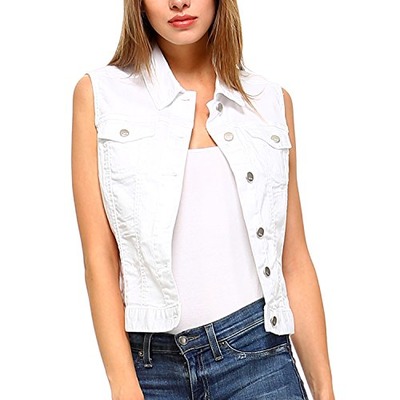Fashionazzle Women's Buttoned Basic Solid Denim Vest Jacket (Large, DSV02-White), Amazon, 