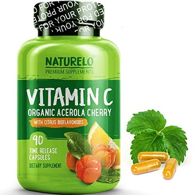NATURELO Premium Vitamin C with Organic Acerola Cherry and Citrus Bioflavonoids - Whole Food Powder Supplement - Not Synthetic Ascorbic Acid - 500 mg - Non-GMO - Raw Vegan - 90 Capsules, Amazon, 