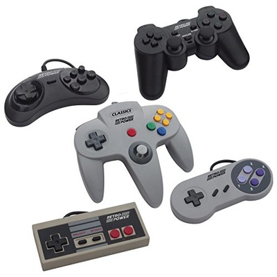 5 USB Classic Controllers - Nintendo (NES), Super Nintendo (SNES), Sega Genesis, Nintendo 64 (N64), PlayStation 2 (PS2) for RetroPie, PC, HyperSpin, MAME, NeoGeo FBA Emulator, Raspberry Pi Gamepad	, Amazon, 