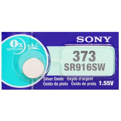 Sony 373 (SR916SW) 1.55V Silver Oxide 0%Hg Mercury Free Watch Battery (1 Battery), Amazon, 
