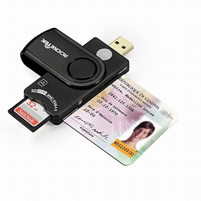 USB Smart Card Reader, Rocketek DOD Military USB CAC Memory Card Reader compatible with Windows, Linux/Unix, MacOS X - Build in SDHC/SDXC/SD Card Reader and Micro SD Card Reader, Amazon, 