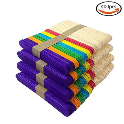 Outuxed 400pcs 5.9 inch Jumbo Colored Natural Wood Craft Sticks Popsicle Sticks Ice Cream Sticks, Amazon, 