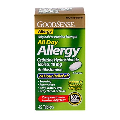 GoodSense All Day Allergy, Cetirizine HCl Tablets, 10 mg Antihistamine, 45 Count, Amazon, 