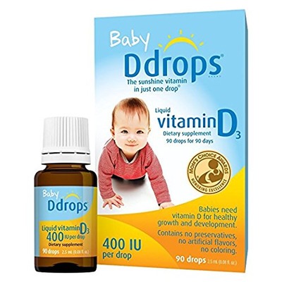 Ddrops 1072834 400 IU Liquid Vitamin D3 Drops for Babies, 2.5 ml, 2 Count, Amazon, США