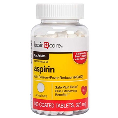 Basic Care Aspirin Regular Strength Tablets, 325mg, 500 Count, Amazon, 