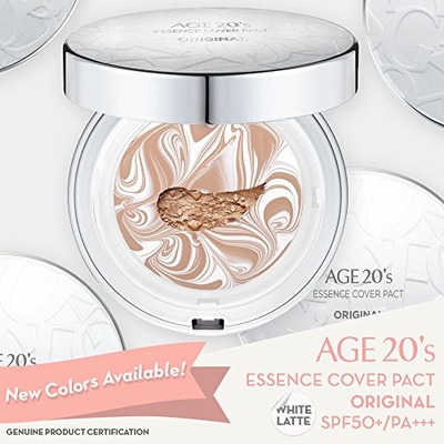 Age 20's Compact Foundation Premium Makeup, + 1 Extra Refill - White Latte Essence Cover Pact SPF50+ (Made in Korea) - Color No. 23 - White / Natural Beige Latte, Amazon, 