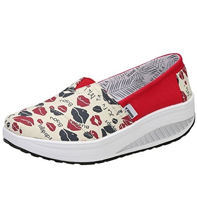 JARLIF Women's Canvas Loafers Platform Sneakers Athletic Slip On Walking Shoes (10 B(M), LipsRed), Amazon, 