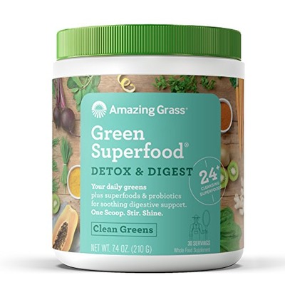 Amazing Grass Green Superfood Detox & Digest Organic Powder with Wheat Grass and Greens, 1 Billion Probiotics, Flavor: Clean Greens, 30 Servings, Amazon, 