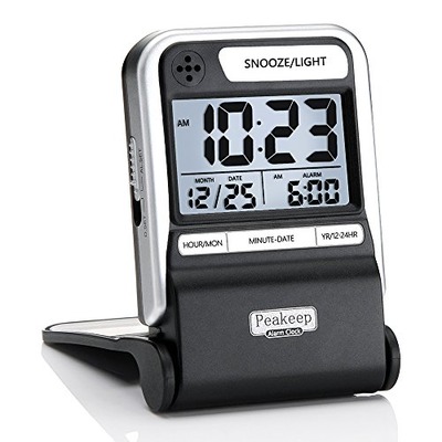 Peakeep Ultra Compact Battery Travel Alarm Clock with Calendar, Ascending Beep Alarm with Snooze Light, 3 AAA battery Operated Small Digital Alarm Clock, Amazon, 