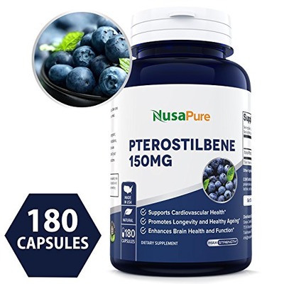 Best Pterostilbene 150mg 180 Caps (NON-GMO & Gluten Free) - Promotes Healthy Aging and Longevity - Better than Resveratrol - 100% Money Back Guarantee - Order Risk Free!, Amazon, 