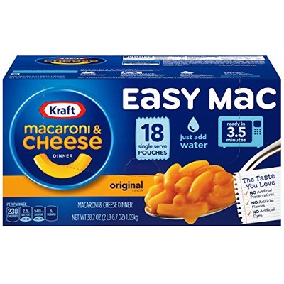 Kraft Easy Mac Original Macaroni and Cheese Dinner 18 Microwaveable Single Serve Packets, Amazon, 