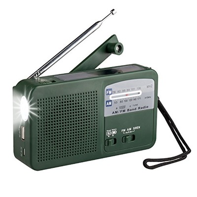 iRonsnow 2017 Version IS-069 FM AM Radio, Solar & Hand Crank Powered, Mobile Cell Phone Charger & Led Flashlight, Emergency 500mAh Power Bank Survival Kit (Green), Amazon, 