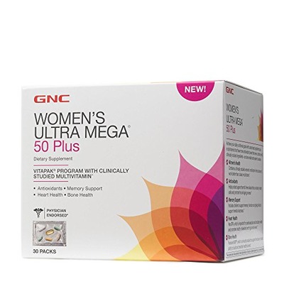 GNC Womens Ultra Mega 50 Plus Multi Vitamin Vitapak for Memory, Heart, Bone Skin Support - 30 Count, Amazon, 