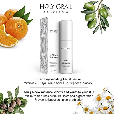 Vitamin C Facial Serum with Hyaluronic Acid & Peptide Complex - Immediate Results! Reduce Wrinkles, Fine Lines & Remove Dark Spots. All In One Anti Aging Moisturizer Wrinkle Cream by Holy Grail Beauty, Amazon, 
