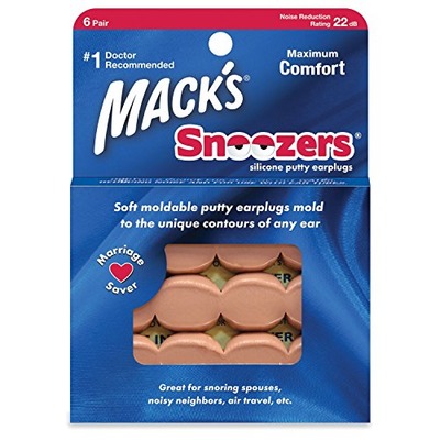Mackâs Snoozers Silicone Putty Earplugs - 6 Pair â Comfortable, Moldable Silicone Ear Plugs for Sleeping, Snoring, Loud Noise and Traveling, Amazon, 