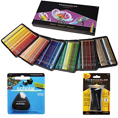 Prismacolor Colored Pencils Box of 150 Assorted Colors, Triangular Scholar Pencil Eraser and Premier Pencil Sharpener, Amazon, 