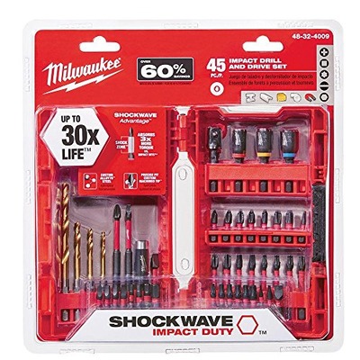 Milwaukee Shockwave Impact Drill and Drive Driver Bit Set (45-Piece) 48-32-4009, Amazon, 