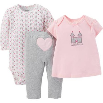 Child Of Mine by Carter's Newborn Baby Girl Bodysuit, T-shirt, and Pants Outfit Set, Walmart, 