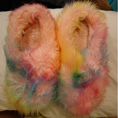 Rainbow fluffy house shoes, Poshmark, 