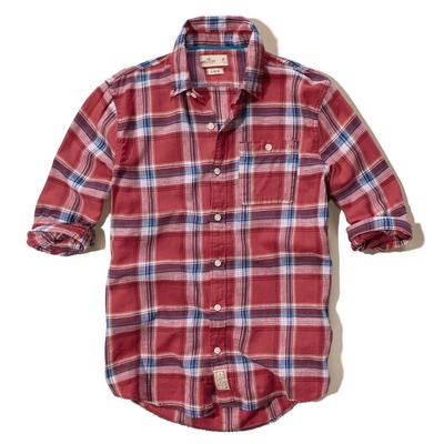 NWT Men Hollister Plaid Poplin Shirt Red Size M Long Sleeve., Ebay, 