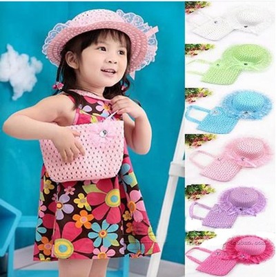 JTC Kids Straw Sun Hat Handbag Sets Children Beach Caps Prop Outfit 9Colors, Amazon, 
