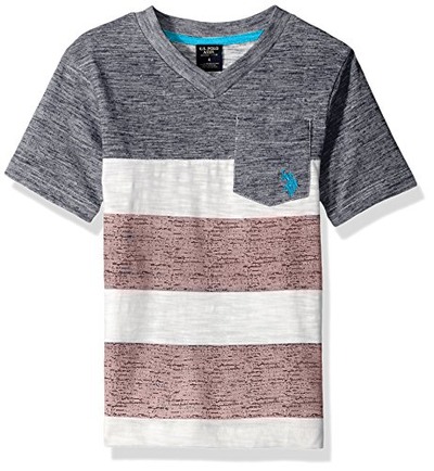 U.S. Polo Assn. Boys' Short Sleeve Embellished V-Neck Cotton-Poly T-Shirt, Amazon, 