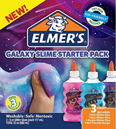Elmer's 2031521 Elmerâs Galaxy Slime Starter Kit with Purple, Pink & Blue Glitter Glue, 6 Ounces Each, 3 Count, Amazon, 