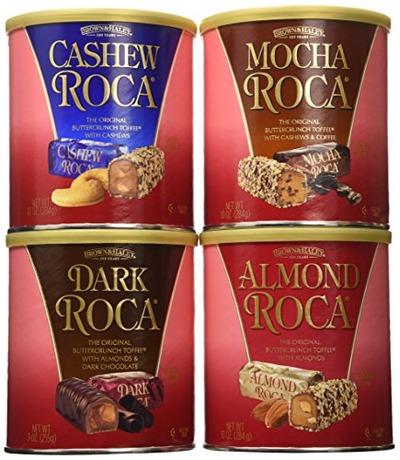 Brown and Haley Dark Roca, Almond Roca, Cashew Roca, Mocha Roca Tote Variety 39 OZ, Amazon, 