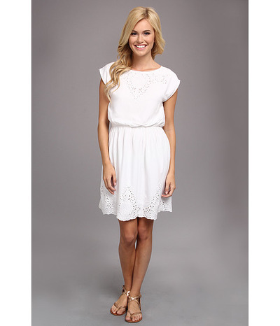 Angie Solid Embroidered Trim Dress, 6pm, 