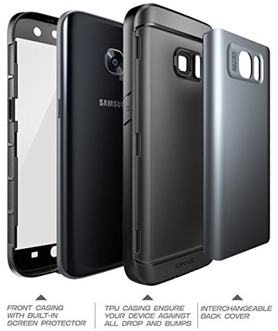 Galaxy S7 Case, SUPCASE Water Resistant Full-body Rugged Case with Built-in Screen Protector for Samsung Galaxy S7 2016 Release, 3 Interchangeable Covers, Retail Package (Gun Metal/Silver/Gold), Amazon, 